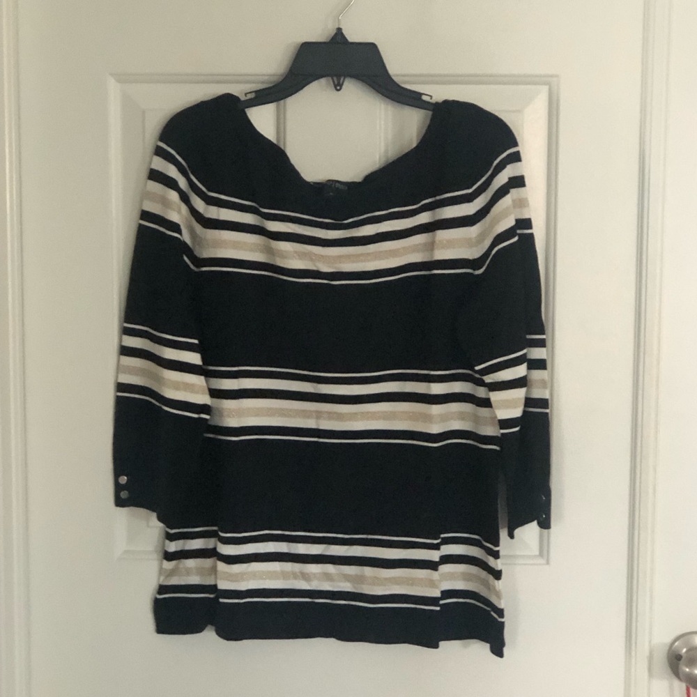 White House Black Market Black and Gold Striped Sweater
